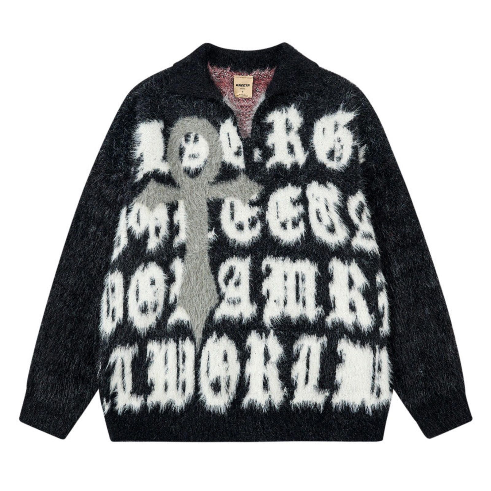 Japanese Brand Old English Letter Gray Fuzzy Graphic Knit Sweater Size M / US 6-8 / IT 42-44 - 5 Thumbnail