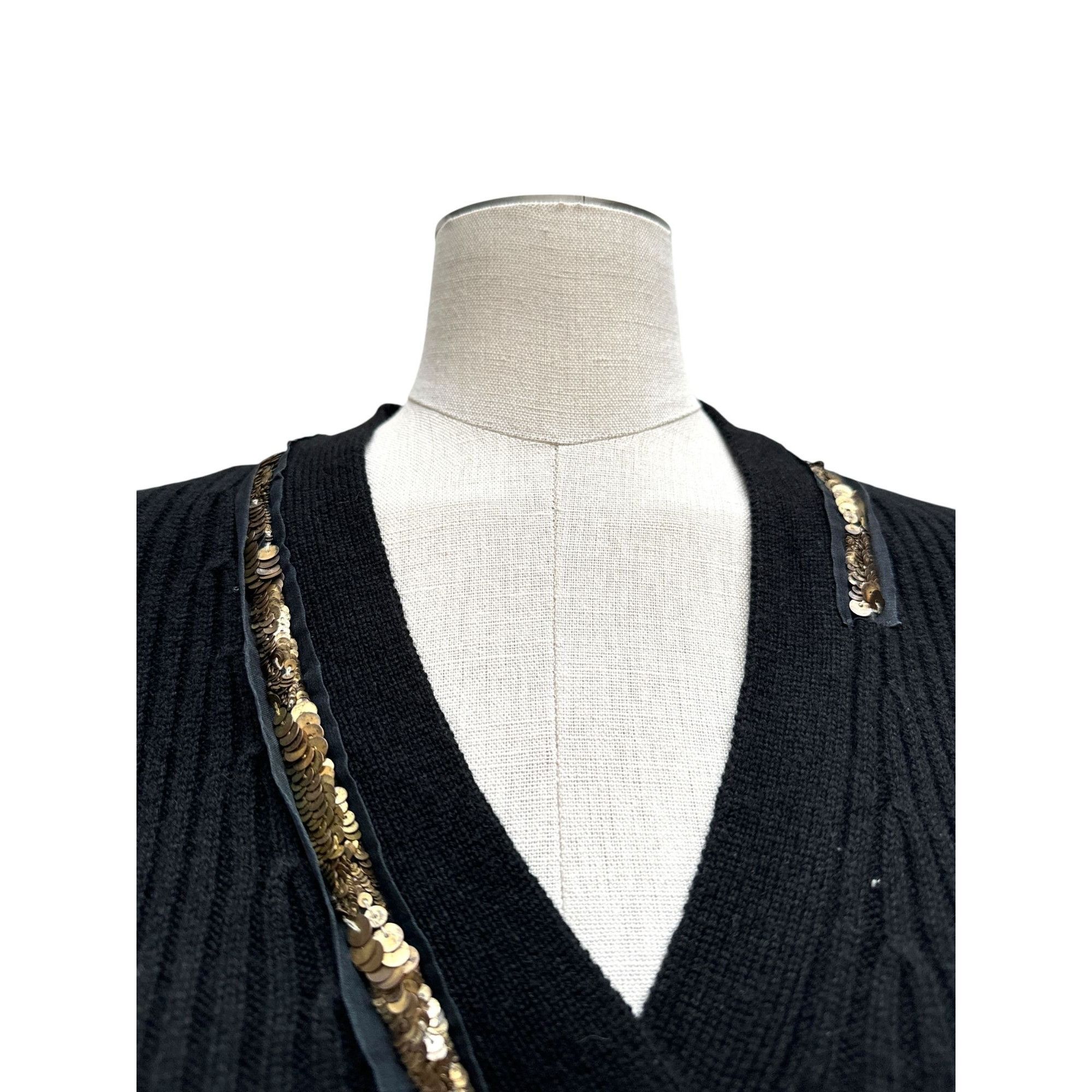 Prada Prada Black Ribbed Wool Cardigan with Sequin Trim Size IT 3 Size XS / US 0-2 / IT 36-38 - 3 Thumbnail