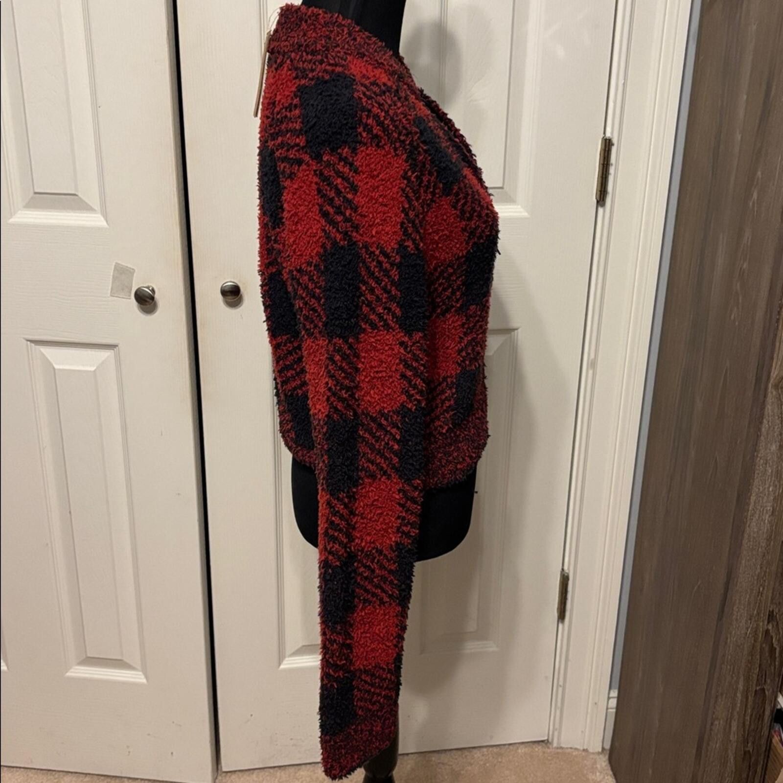 Swims SKIMS Red and Black Plaid Zip-Up Cozy Jacket Size L / US 10 / IT 46 - 5 Thumbnail