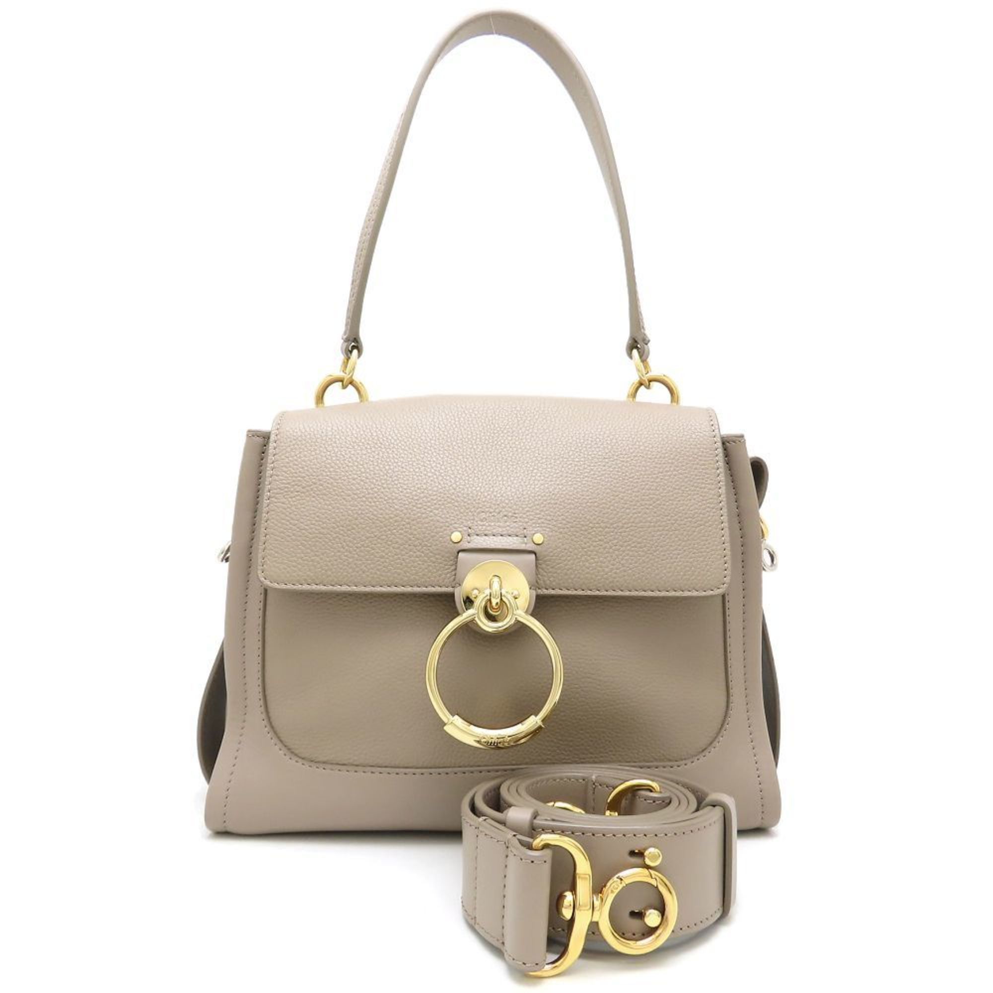 Chloé Chloe Tess Mini Day Bag 2-Way Shoulder Calf Motty Grey Greige 352408, Women's