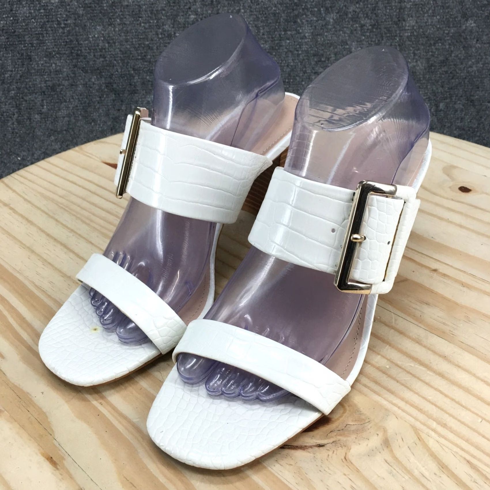 Vintage Kelly & Katie Heels Womens 10 M KK-Vinniee Pump White Faux Leather Slip On Block Shoe Size US 10 / IT 40 - 3 Thumbnail
