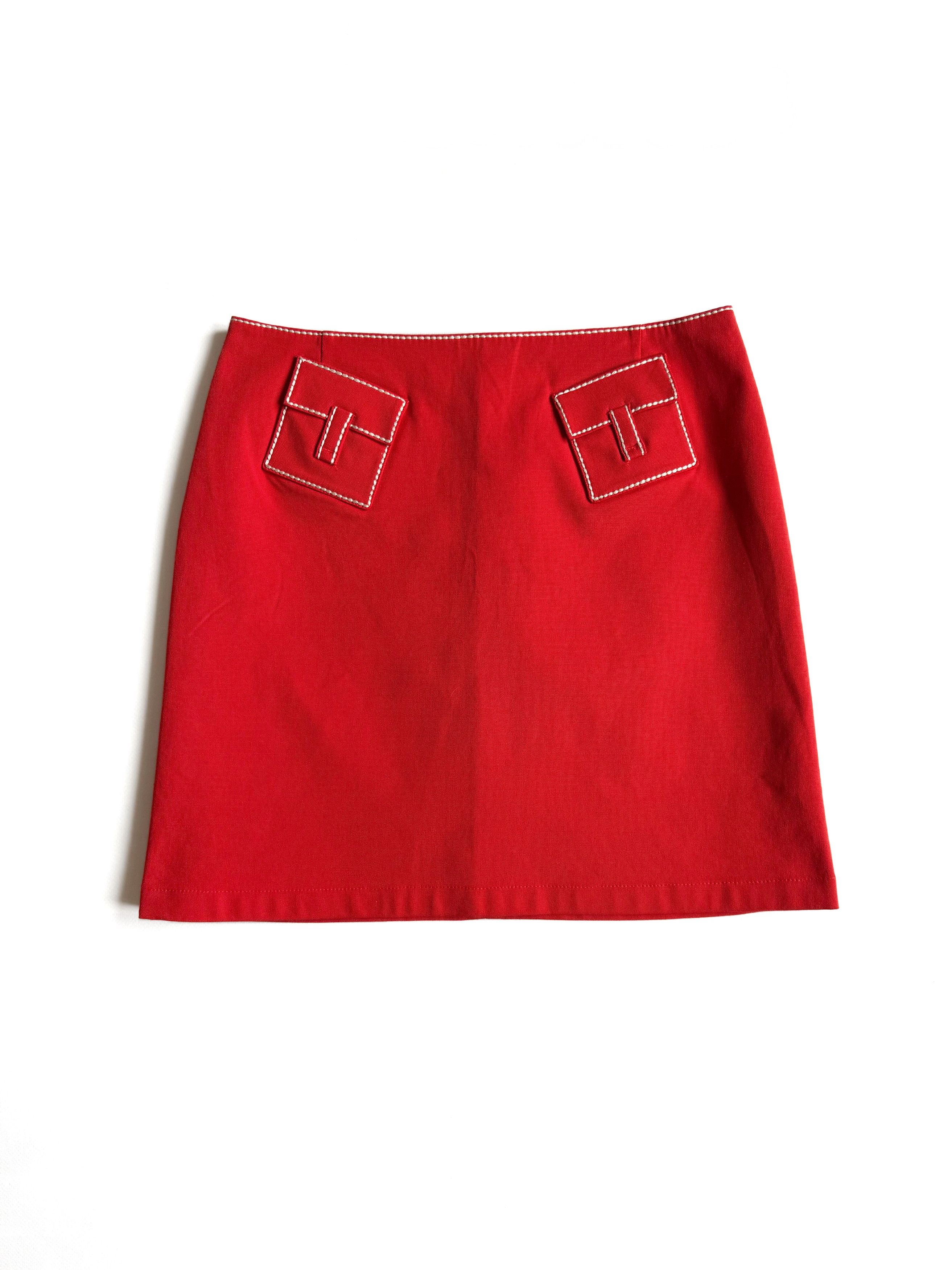 PAULE KA Paule Ka Red Textured Mini Skirt Contrast Stitch 60s Style Size 26" / US 2 / IT 38 - 1 Thumbnail