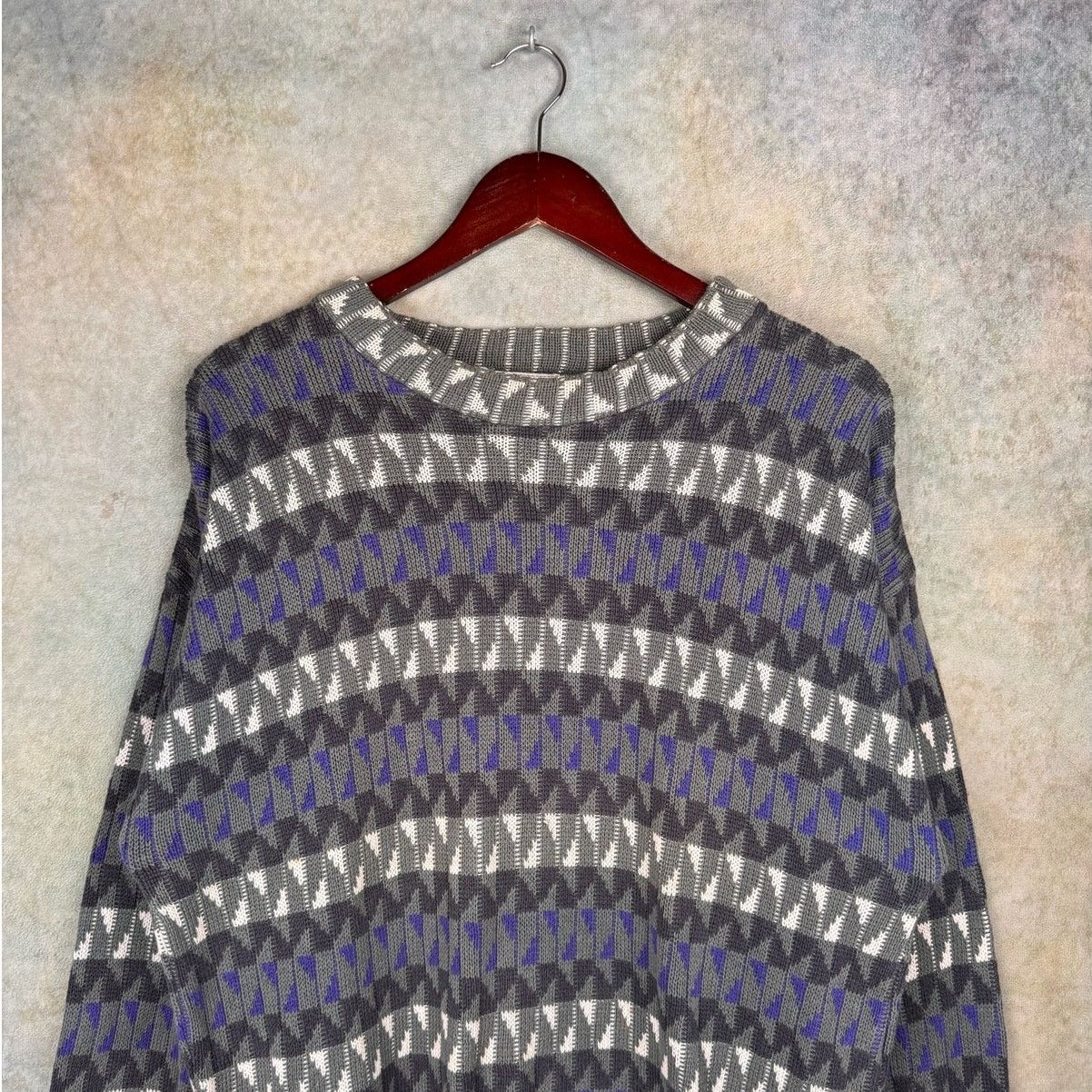 Vintage VTG 90s Striped Knit Sweater Sz L Gray Purple White Size US L / EU 52-54 / 3 - 4 Thumbnail