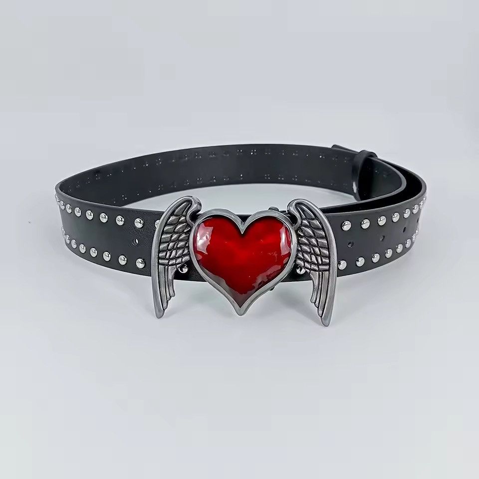 Japanese Brand heart Eing Goth Y2k PU Leather Belt Size 34 - 5 Thumbnail
