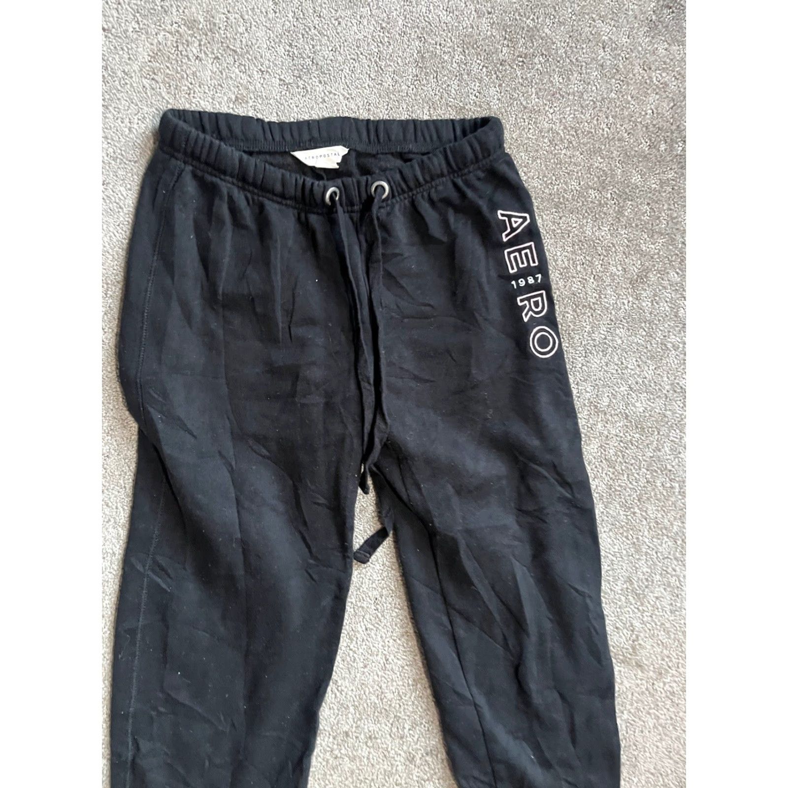 Vintage AÉROPOSTALE Sweatpants Women Black XS Drawstring Elastic Waist Pockets 29in Inseam Modern Casual Womens Size 26" / US 2 / IT 38 - 2 Thumbnail