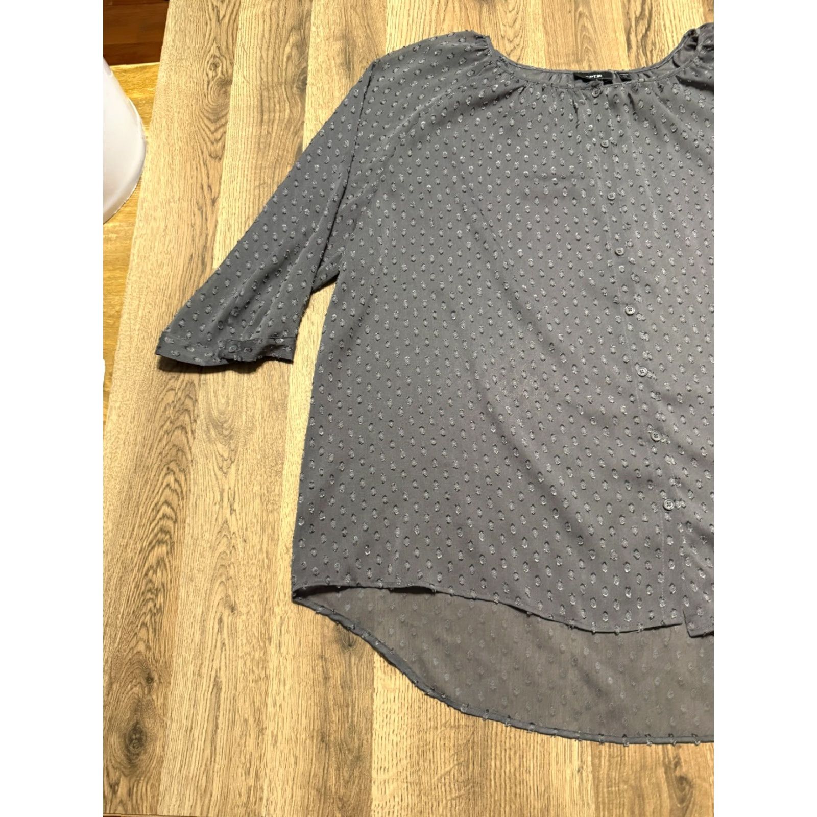 Apt. 9 APT. 9 Women's Gray Long Sleeve Button Up Crew Neck Lightweight Casual 2X Shirt Womens Size XXL / US 16-18 / IT 52-54 - 3 Thumbnail