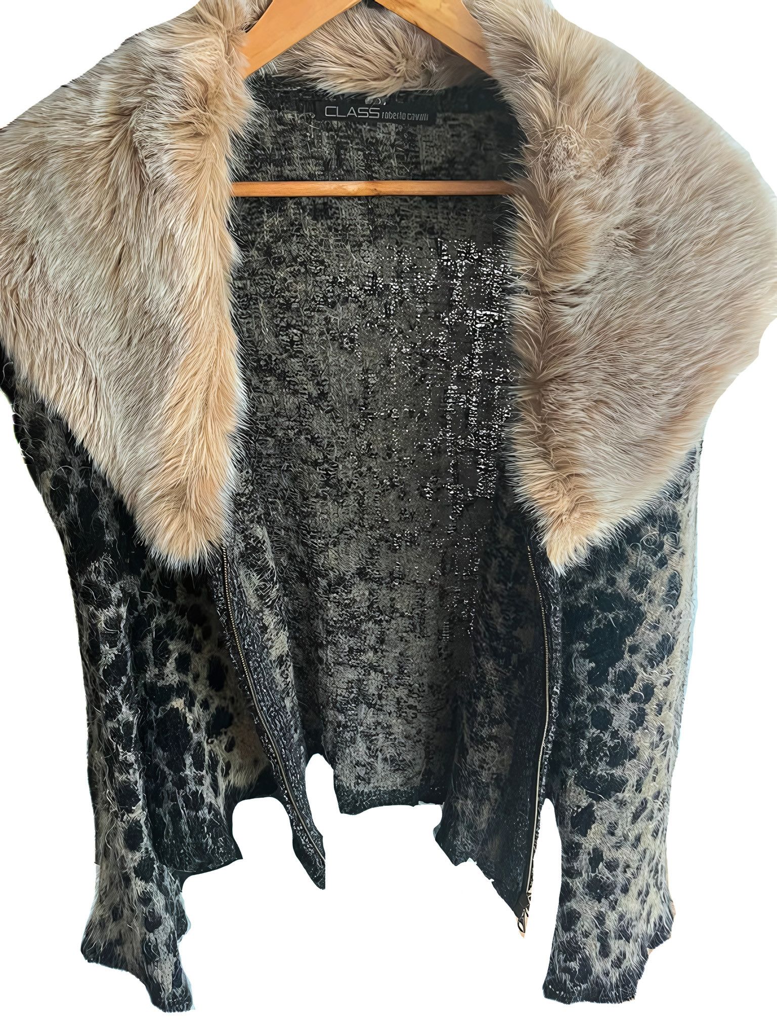 Roberto Cavalli MONGOLIAN LAMB FUR COLLAR WOOL JACKET Size M / US 6-8 / IT 42-44 - 2 Thumbnail