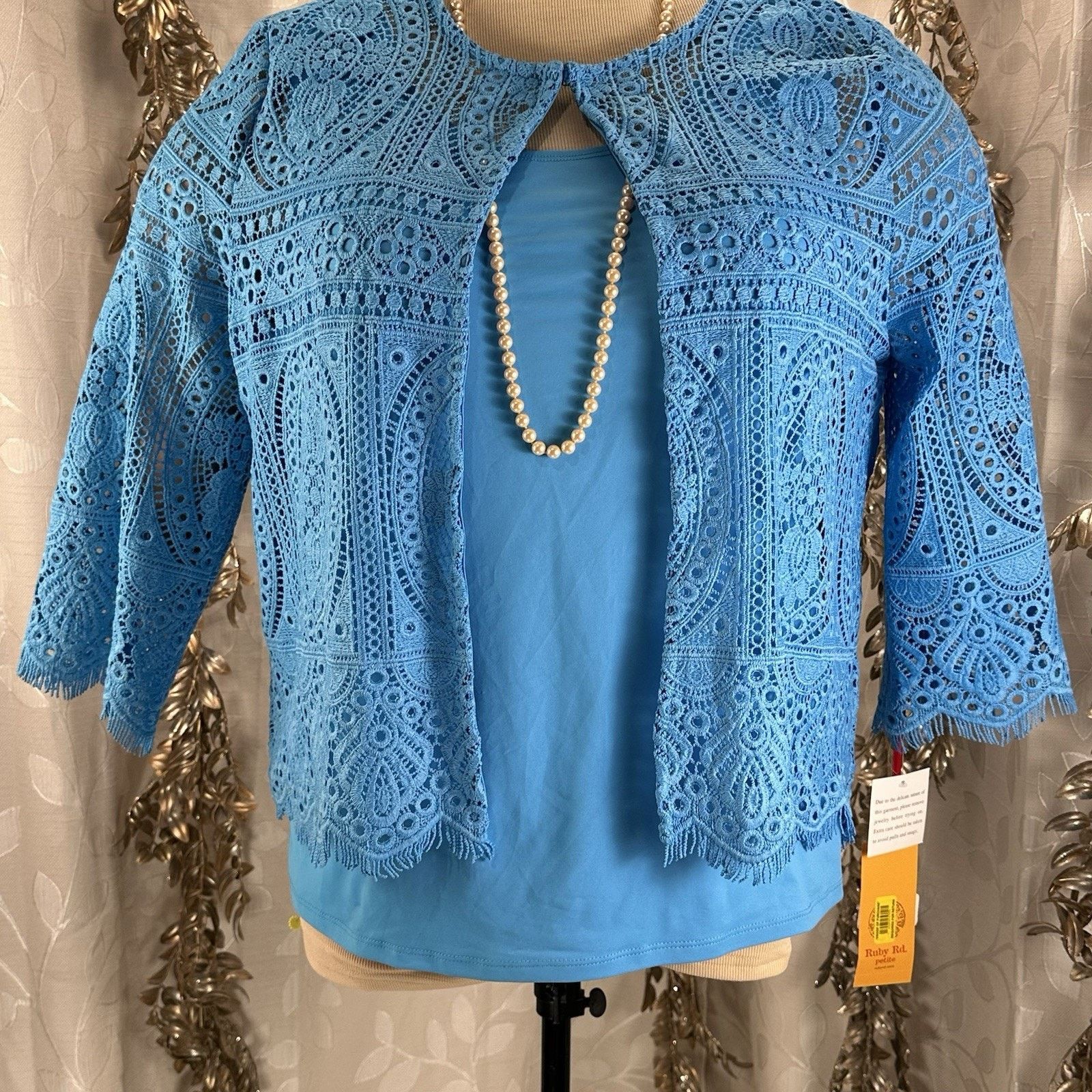 Other Ruby Rd. P XL Pool Blue Lace Jacket & Tank 2-Piece Set Size XL / US 12-14 / IT 48-50 - 10 Thumbnail
