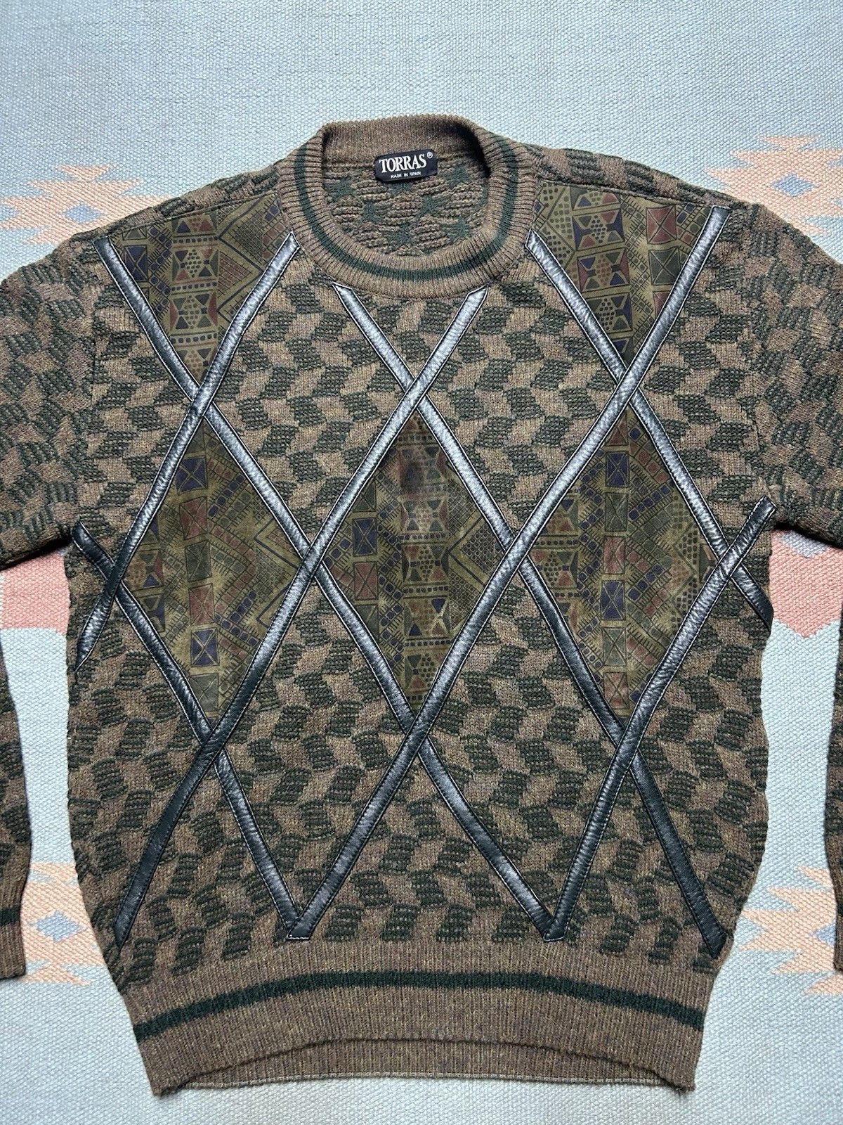 Vintage Vintage Torras knit sweater wool suede accents geometric L Size US L / EU 52-54 / 3 - 2 Thumbnail