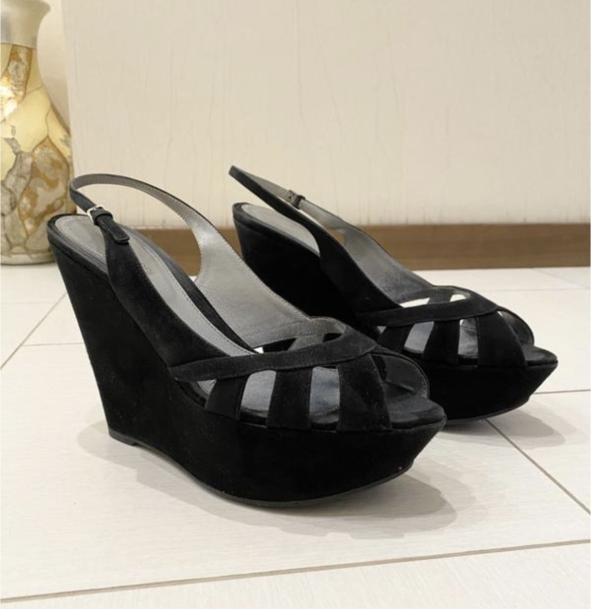 Sergio Rossi black wedge suede sandals Sergio Rossi Size US 8.5 / IT 38.5 - 1 Thumbnail