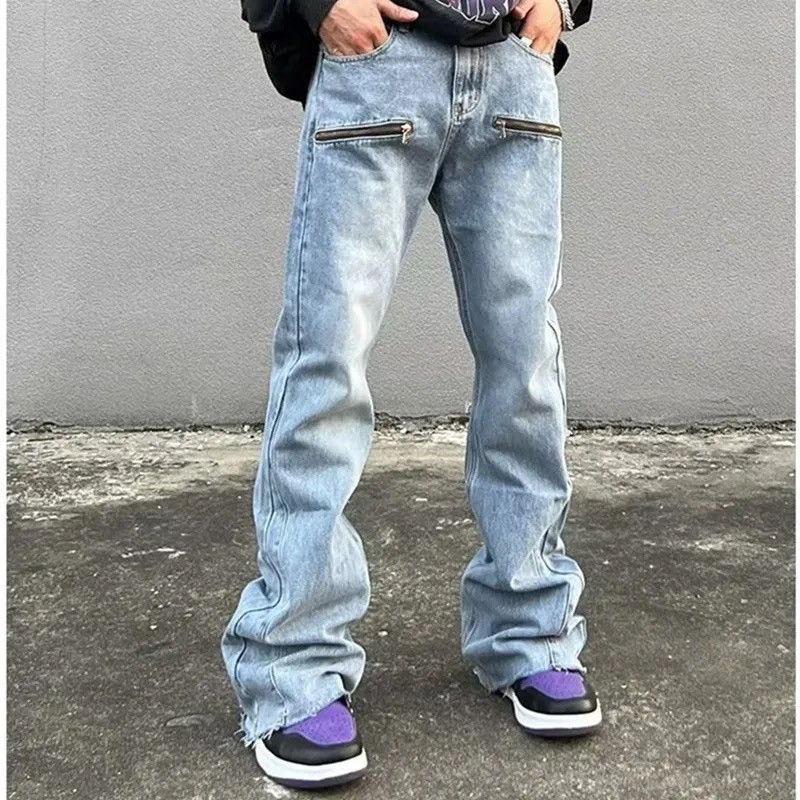 Retro Washed Blue Baggy Flare Jeans