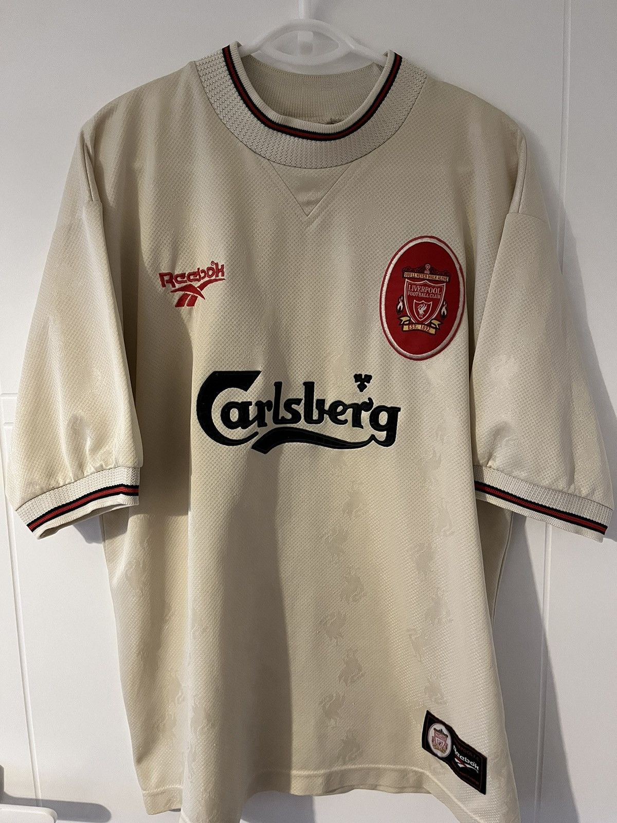 image of Liverpool Reebok 1996/1997 Away Soccer Jersey in Navy, Men's (Size XL)