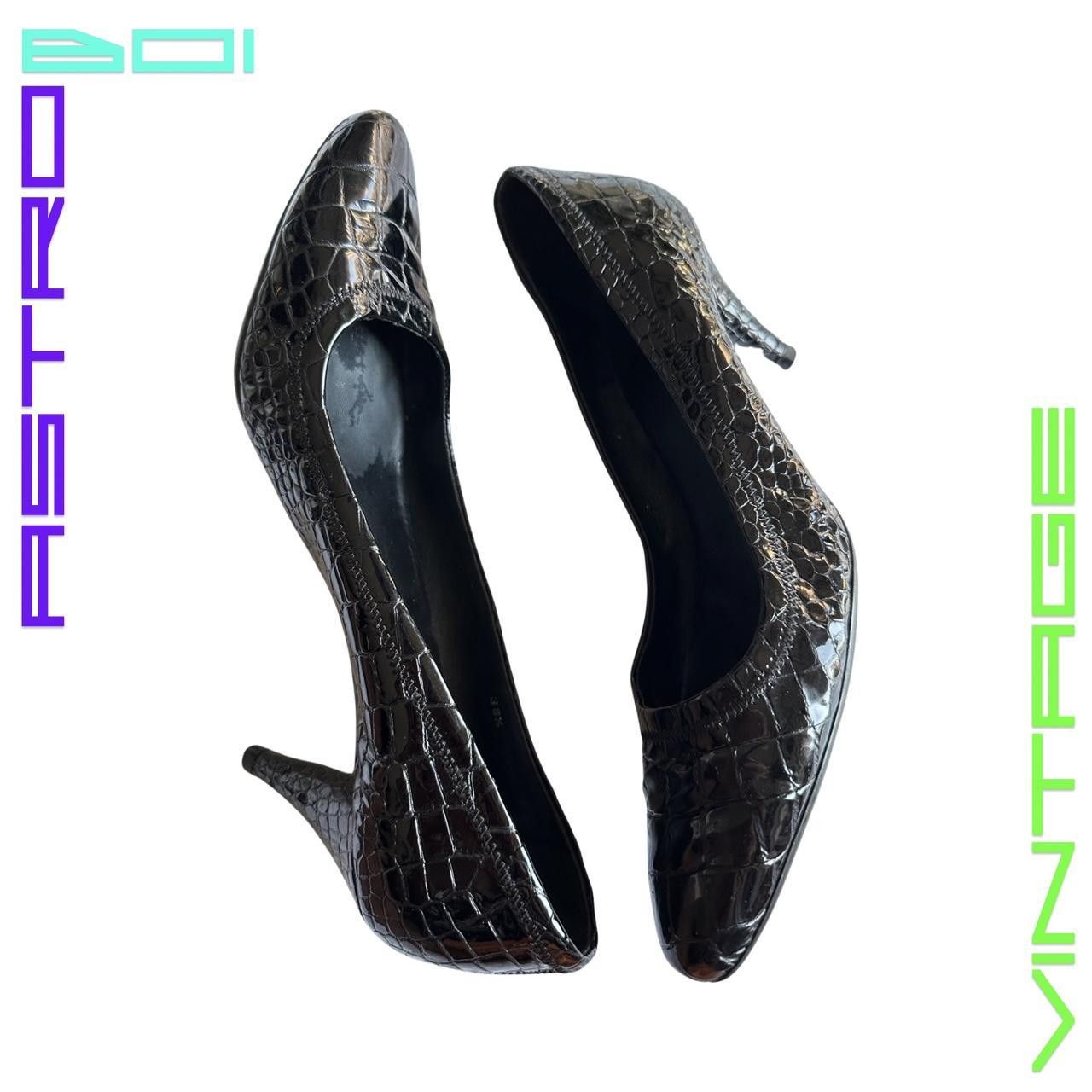 image of Prada Croc Patent Leather Pumps_ 38.5 Shoes in Black, Women's (Size 7.5)