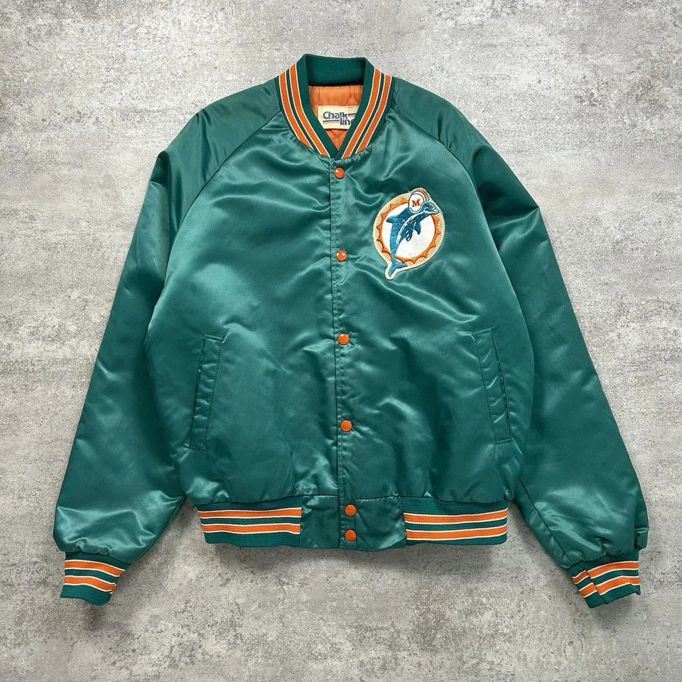 Chalk Line × NFL × Vintage MIAMI DOLPHINS CHALK LINE SATIN JACKET BOMBER SPELL OUT Size US M / EU 48-50 / 2 - 2 Thumbnail