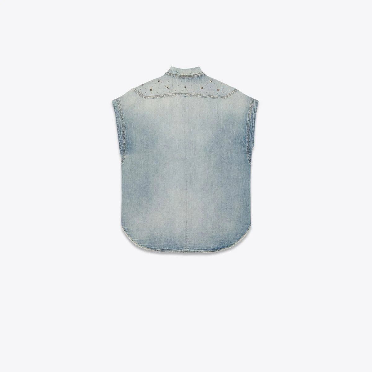 Saint Laurent Paris o1s1wg110824 80's Sleeveless Shirt in Soft in Sand Blue Size US XXL / EU 58 / 5 - 3 Thumbnail