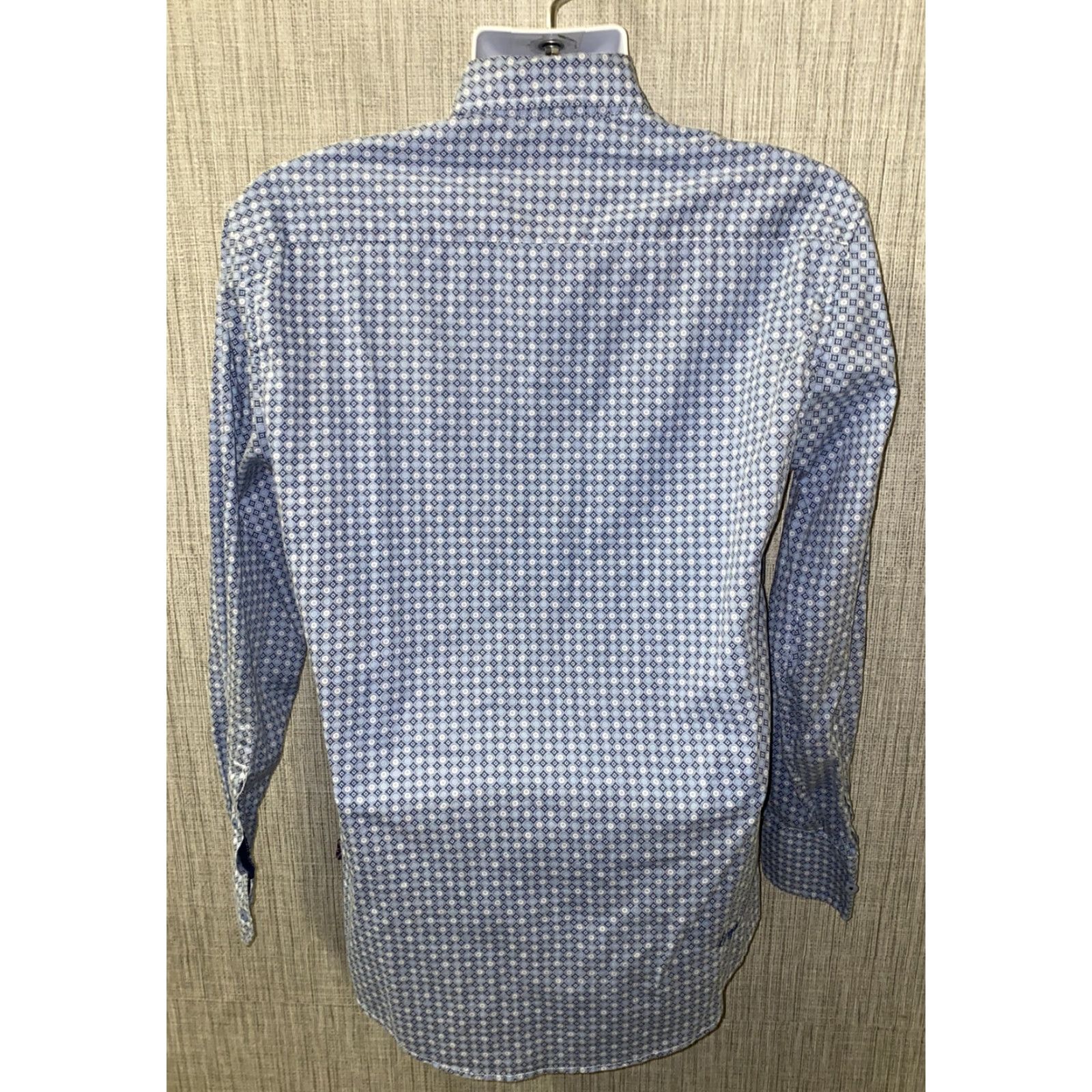 English Laundry English Laundry Shirt Long Sleeve Button-Up Mens M Blue/White Geometric Pattern Cotton Button Front Collared Regular Vintage No Size US M / EU 48-50 / 2 - 5 Thumbnail