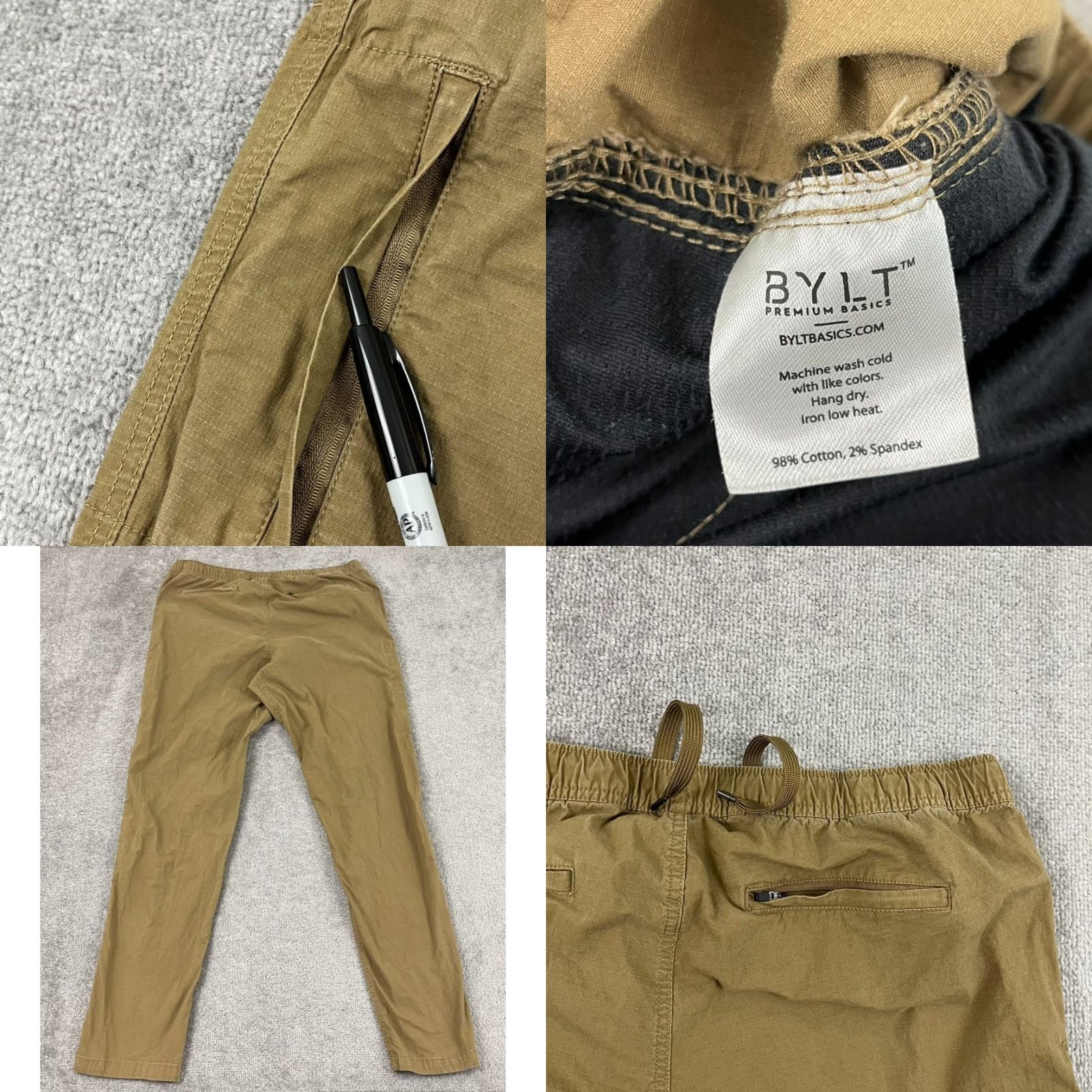Vintage BYLT Khaki Pants Mens 2XL Slim Straight Stretch Cotton Travel Golf Brown Size US 39 - 8 Thumbnail
