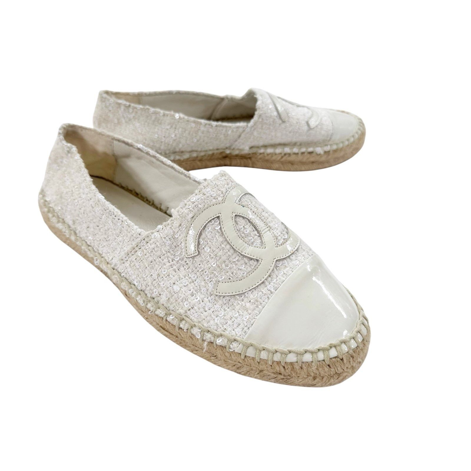 Chanel Chanel Tweed Sequin Logo Cap Toe Espadrilles Cream Size EU37 Size US 6.5 / IT 36.5 - 2 Thumbnail