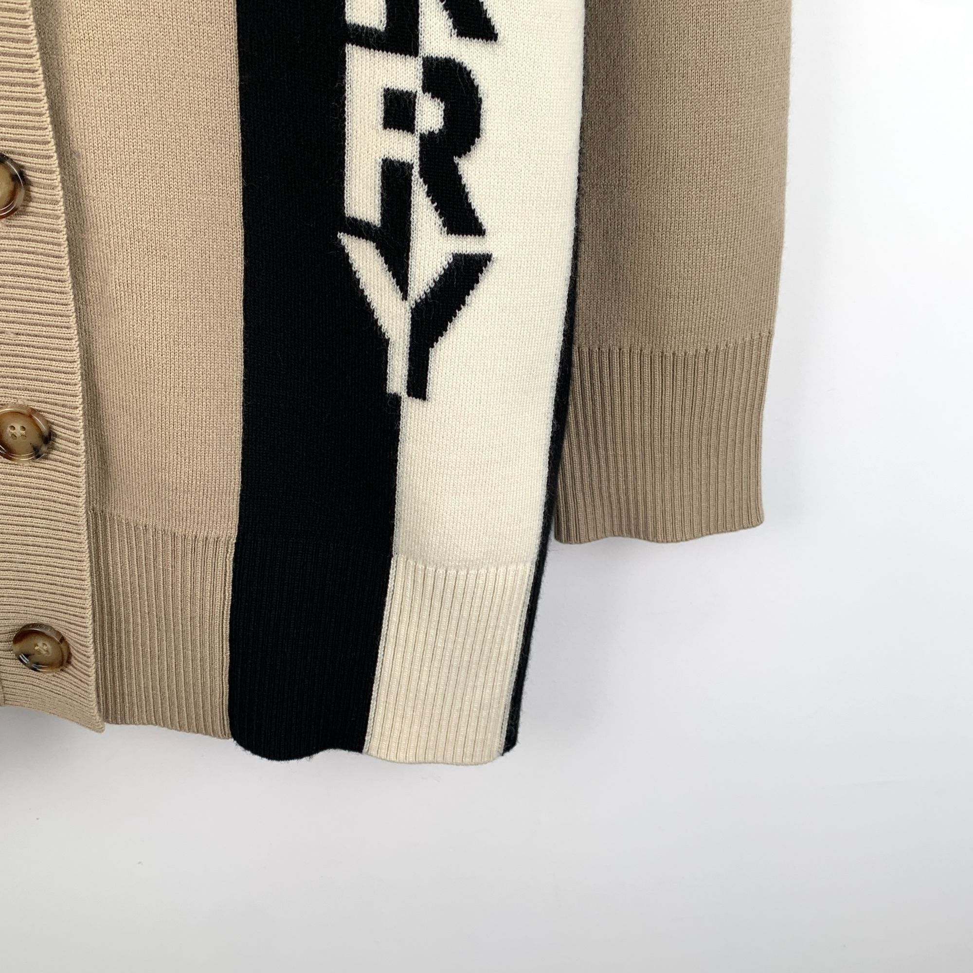 Burberry Burberry Khaki Logo Print Wool V-Neck Single-Breasted Long-S Size XS / US 0-2 / IT 36-38 - 4 Thumbnail
