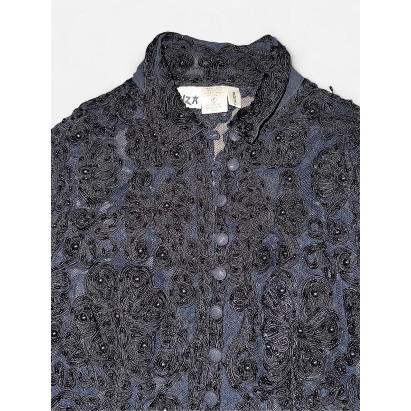 Hunza G Rare Vintage Hunza Black Mesh Beaded Embroidered Top 80s/90s Size S / US 4 / IT 40 - 3 Thumbnail