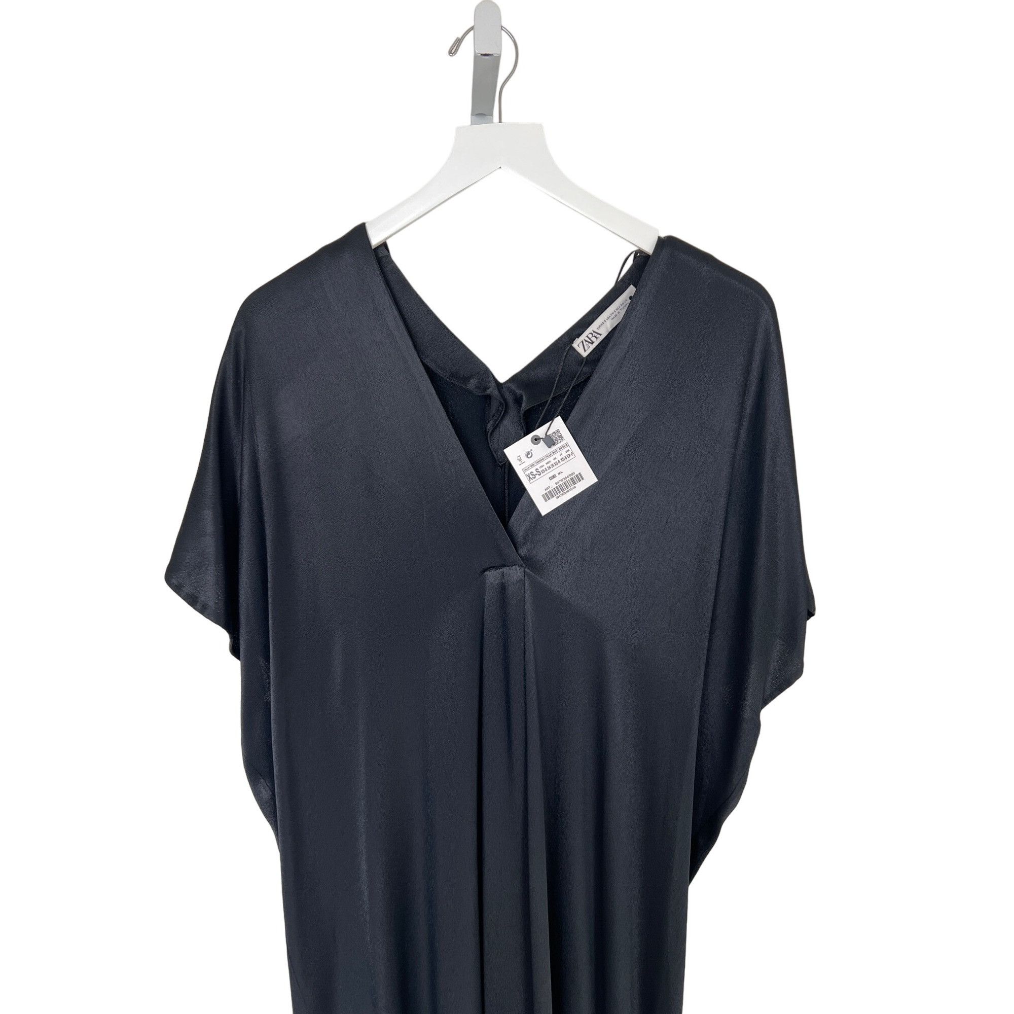 Zara Zara Black Satin Effect V-Neck Tunic Dress Size S / US 4 / IT 40 - 7 Thumbnail