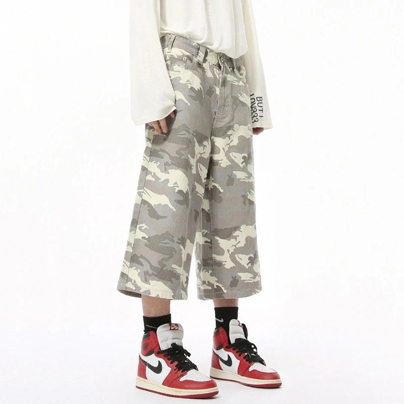 Japanese Brand Cropped Trousers Camouflage Denim Size US 33 - 3 Thumbnail