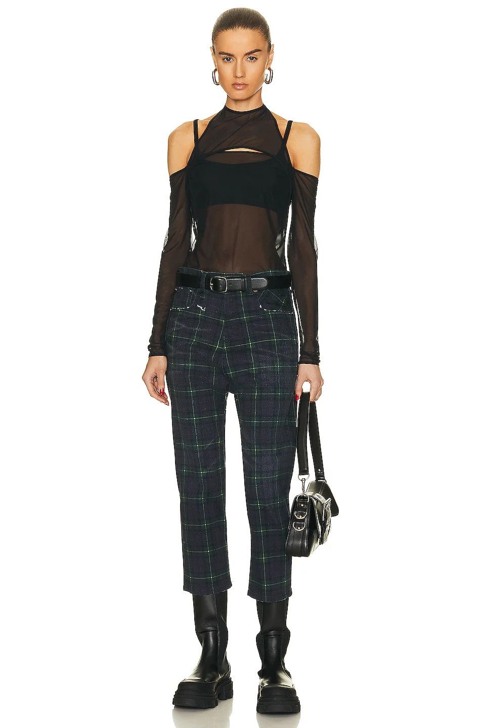 R13 Lisa Baggy Tailored Drop Tartan Green Navy Pants