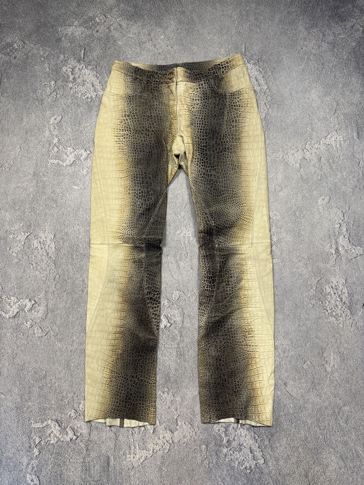 Other Corpo Nove Crocodile Embossed Leather Trousers Beige Brown Size 34" / US 12 / IT 48 - 1 Thumbnail