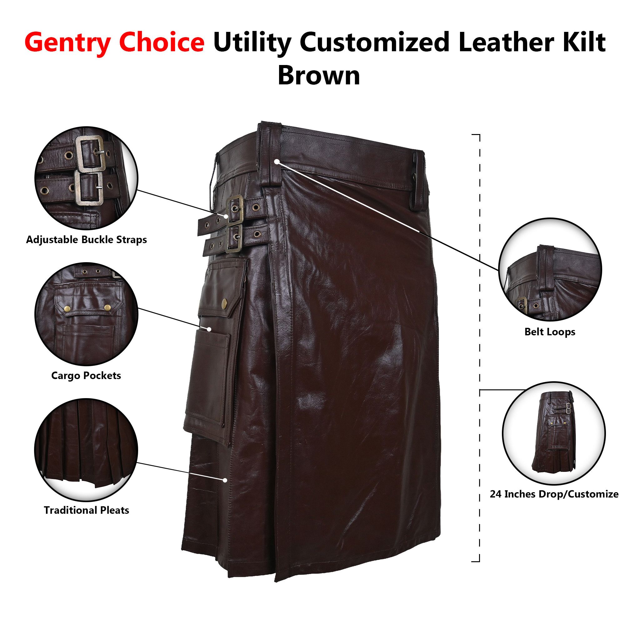 Leather × Other Utility Cargo Leather Kilt Brown "Customized" Size US 34 / EU 50 - 8 Thumbnail