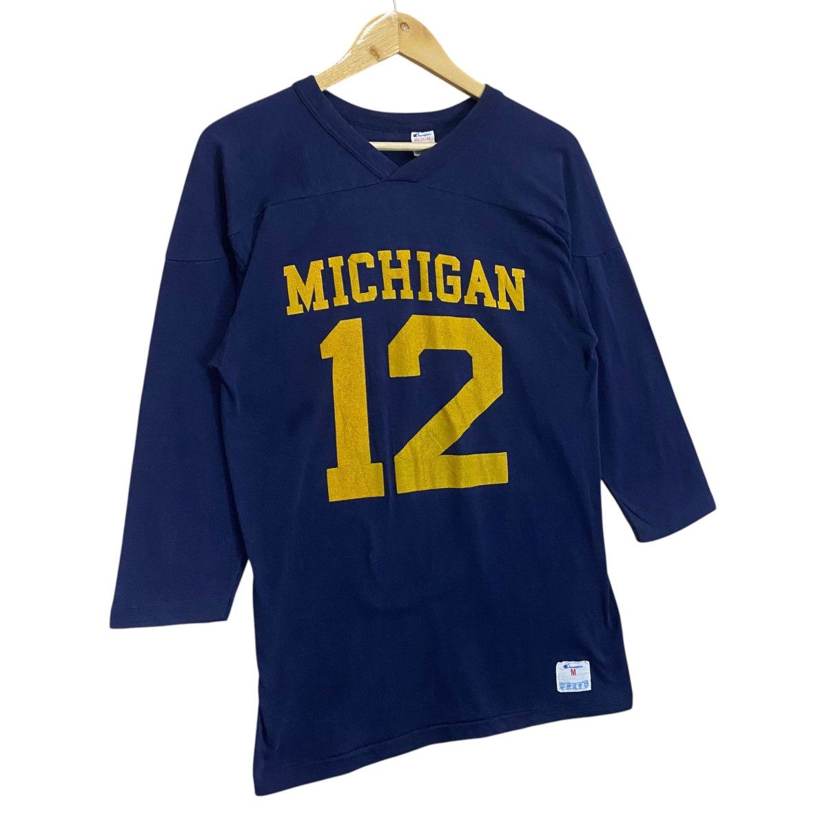 Champion Vintage 80s Champion Michigan Big Logo 3Q Tee Size US M / EU 48-50 / 2 - 2 Thumbnail