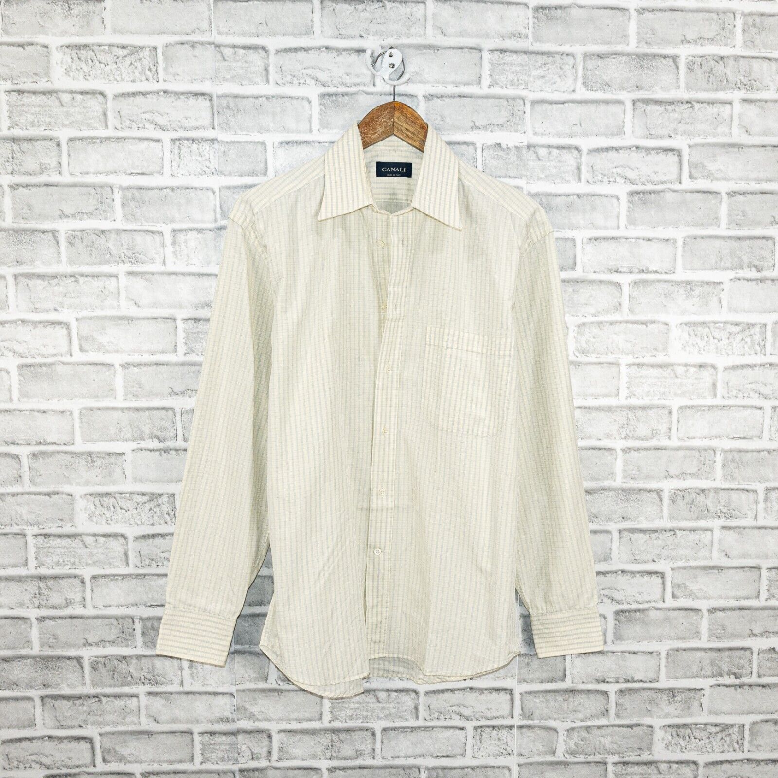 Canali CANALI Long Sleeve Button Down Dress Shirt Beige striped Size US M / EU 48-50 / 2 - 1 Thumbnail
