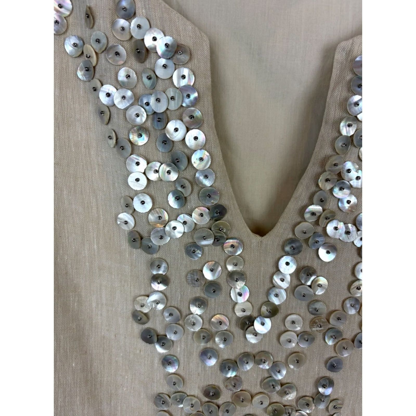 Vineyard Vines Vineyard Vines Shift Dress Womens 4 Beige Linen Blend Lined Button Embellishment Size S / US 4 / IT 40 - 4 Thumbnail