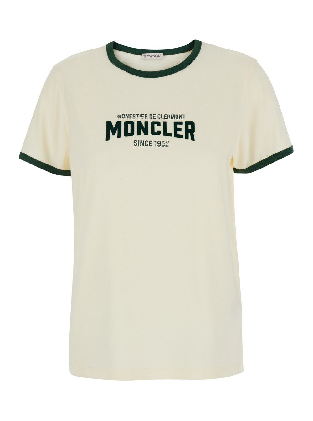 Moncler White Cotton T-Shirt with Logo Printed on the Front for Women Size S / US 4 / IT 40 - 1 Thumbnail