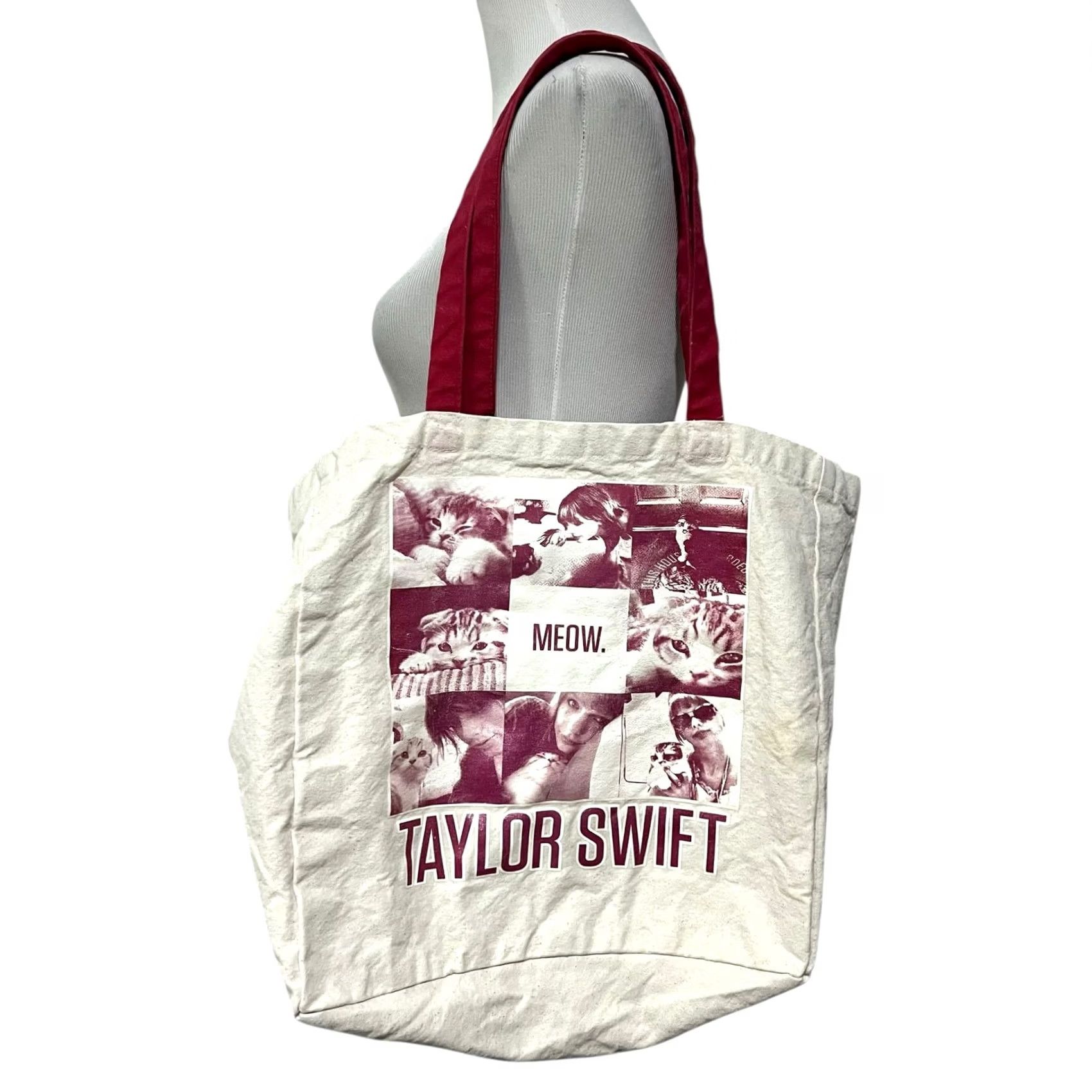 Vintage Taylor Swift Official Merch Tote Bag Cats Meow from Red Tour Canvas RARE Tote Unisex Adults Red Cotton 13.5" tall 13.5" wide Size ONE SIZE - 2 Thumbnail