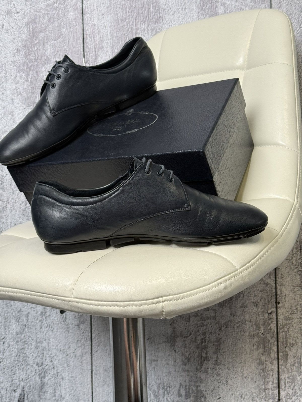 Prada PRADA Navy Leather Lace Up Men’s Shoes With Logo (2ED 034) Size US 11 / EU 44 - 6 Thumbnail