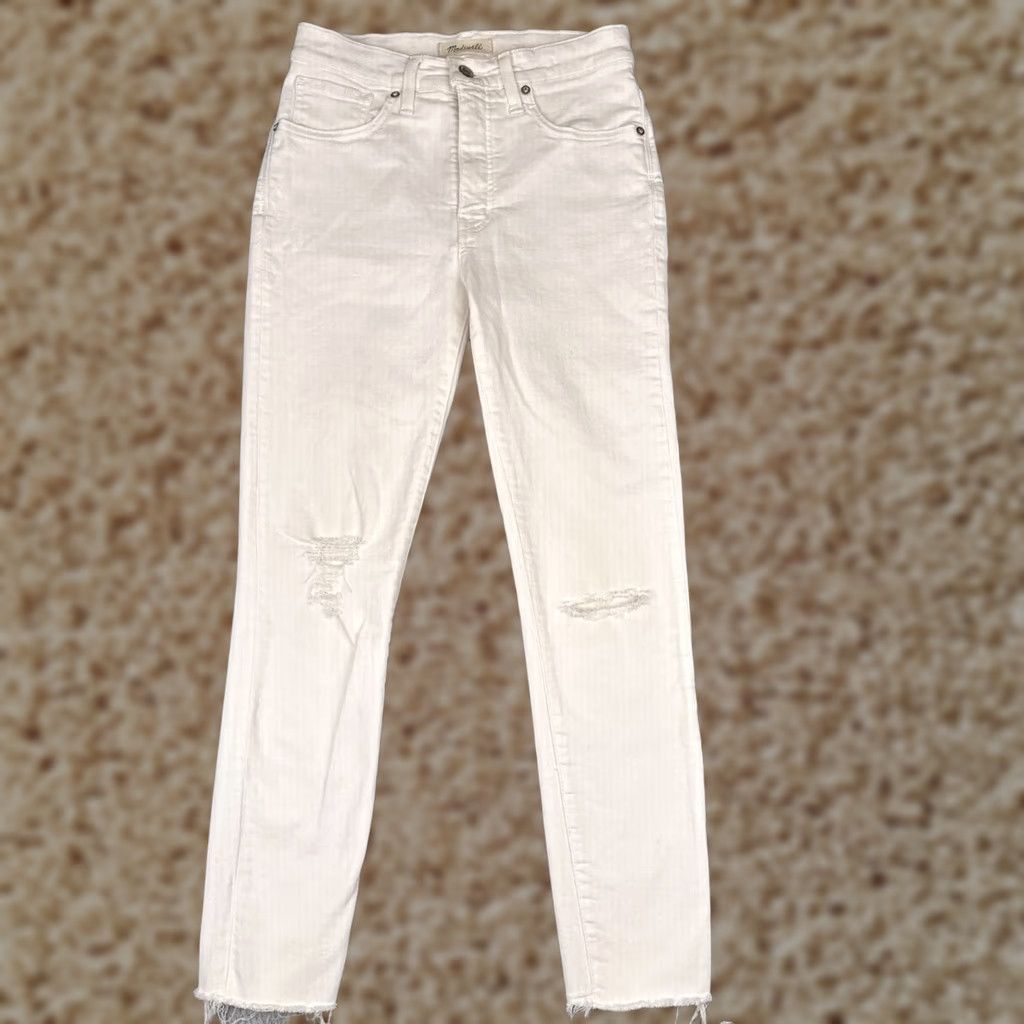 Madewell Madewell Jeans Women 27 White Distressed 9" High Riser Skinny Crop 27x26 Skinny Jeans | 5-Pocket Denim Casual Pants Womens Madewell Size 27" / US 4 / IT 40 - 1 Thumbnail