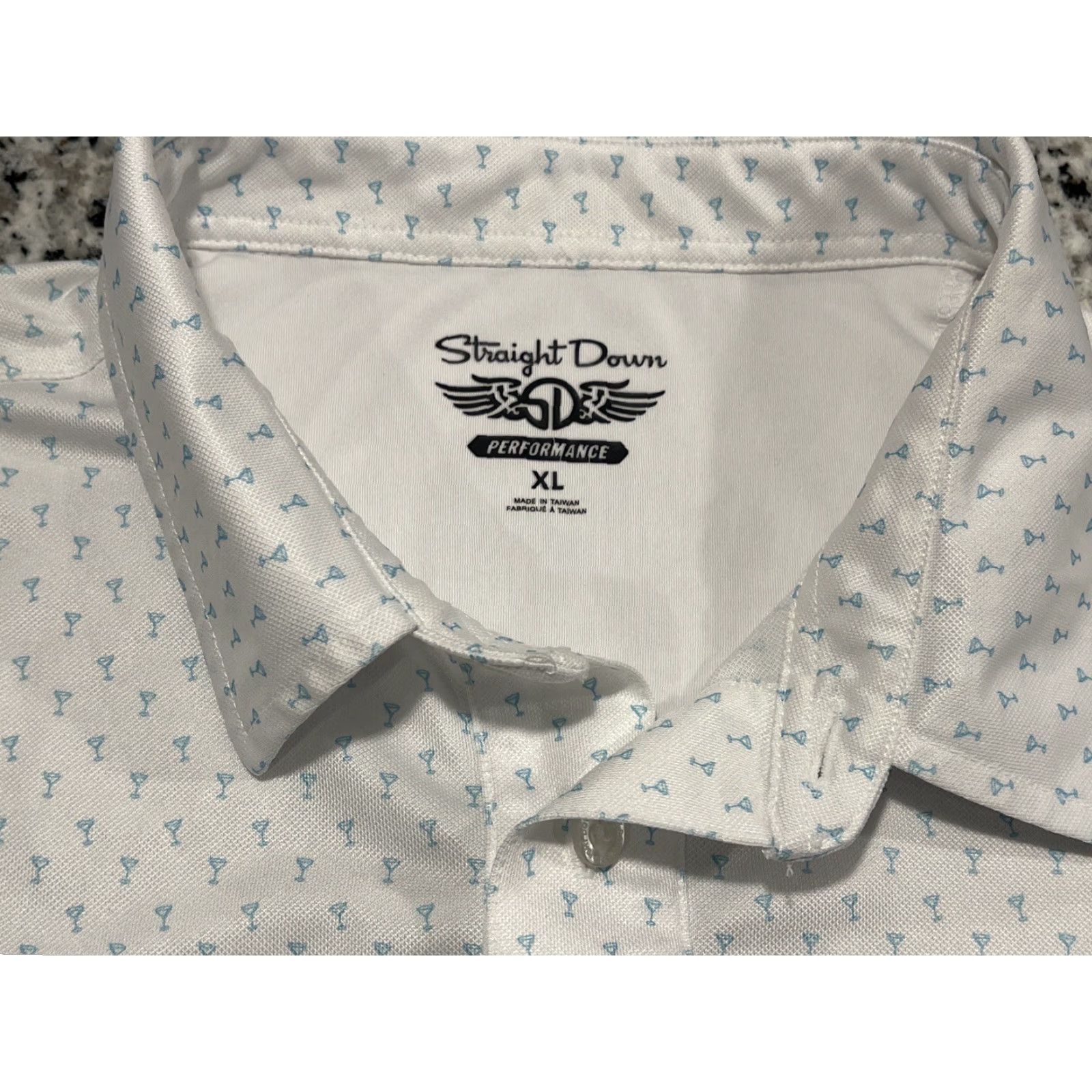 Vintage Straight Down Polo Shirt Mens Sz XL Pullover White Geometric Print Drink Glasses Embroidered Logo Size US XL / EU 56 / 4 - 3 Thumbnail