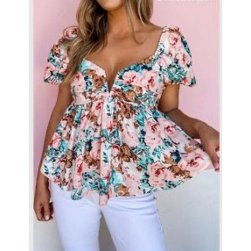 BuddyLove Buddy Love Houston Floral Puff Sleeve Deep V-neck Top, S Size S / US 4 / IT 40 - 1 Thumbnail
