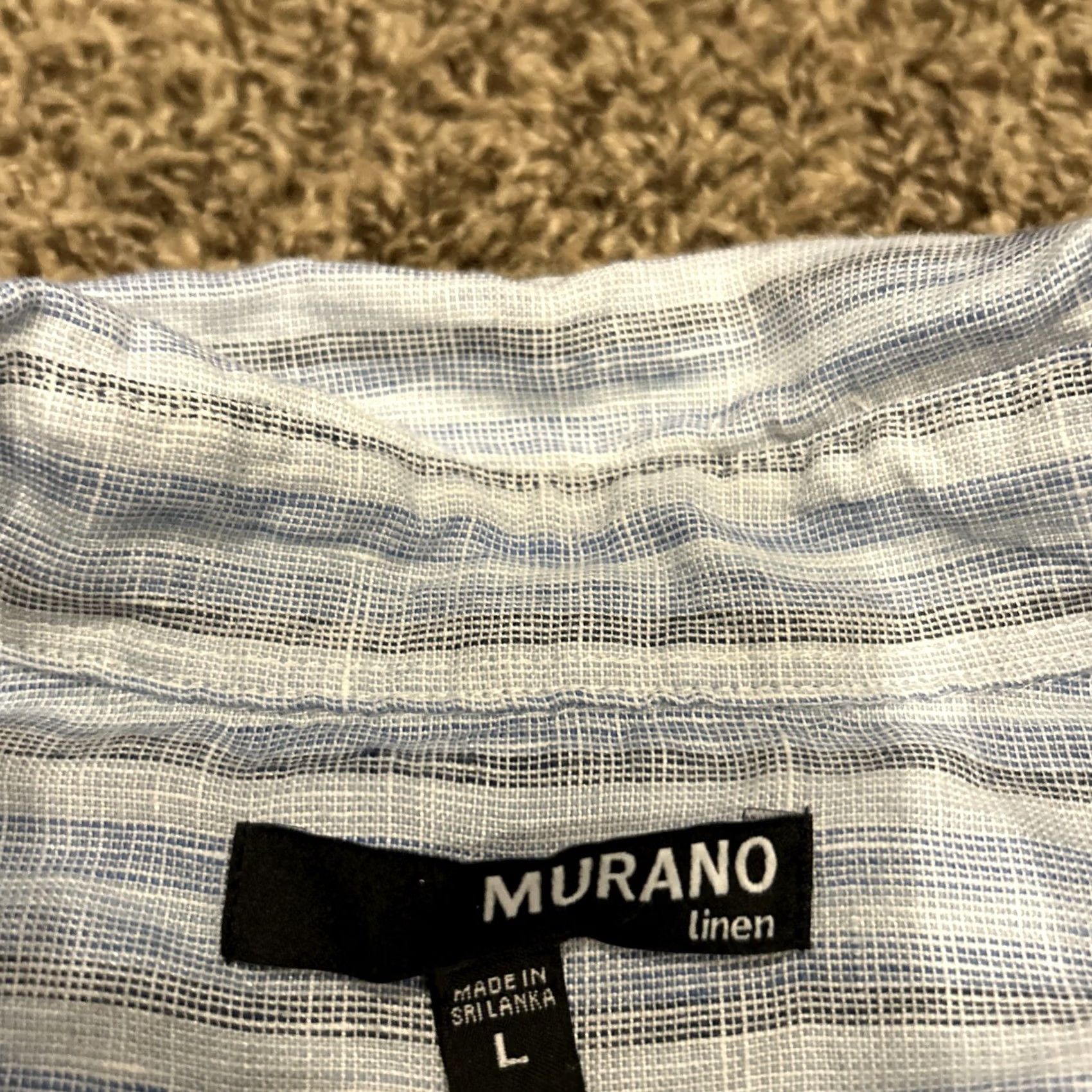 Murano Murano Shirt Mens L Blue Striped Long Sleeve Button-Up Collared Linen Geometric Casual Top B1 Size US L / EU 52-54 / 3 - 2 Thumbnail