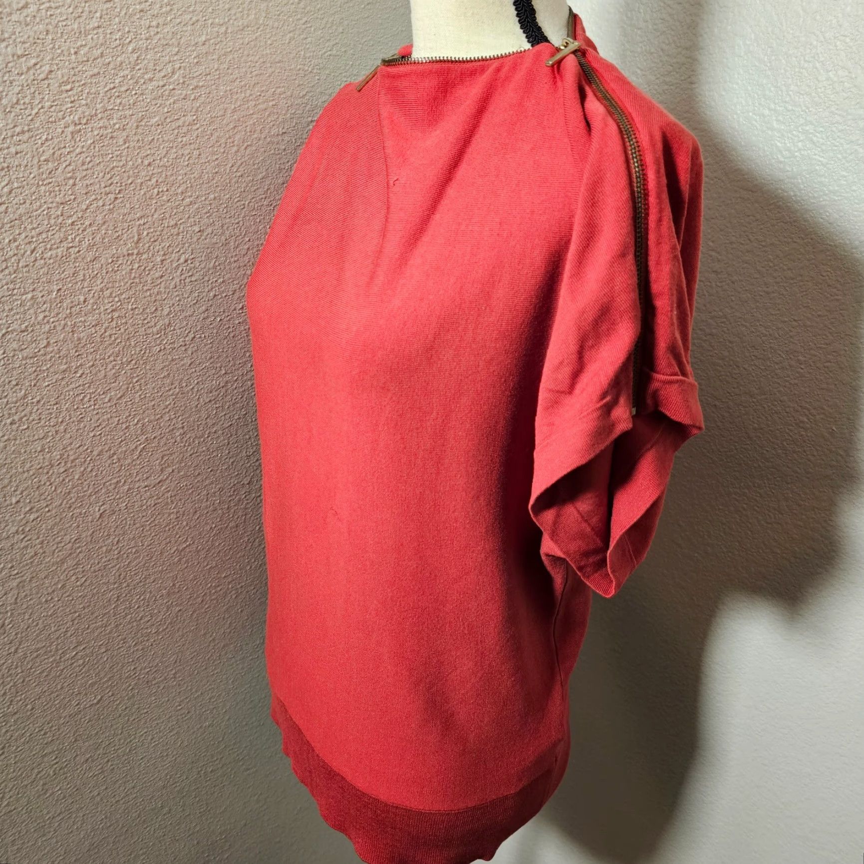Vintage AUGUST SILK Women's Blouse Size L 3/4 Sleeve Zip Round Neck Solid Blue Casual Regular Fit Size L / US 10 / IT 46 - 2 Thumbnail