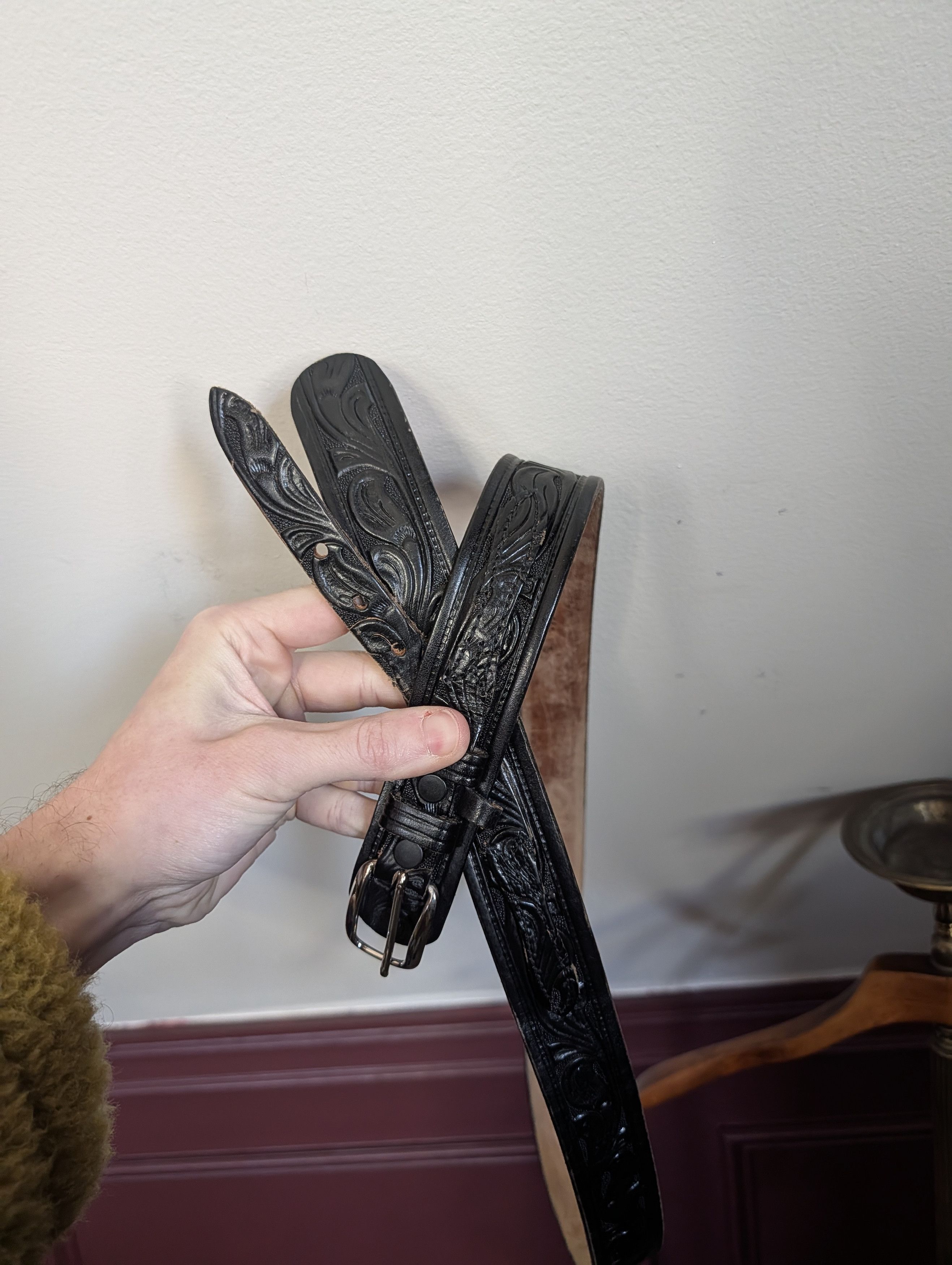 Vintage LOOPER vtg layered leather western embellished belt Size 46 - 1 Thumbnail
