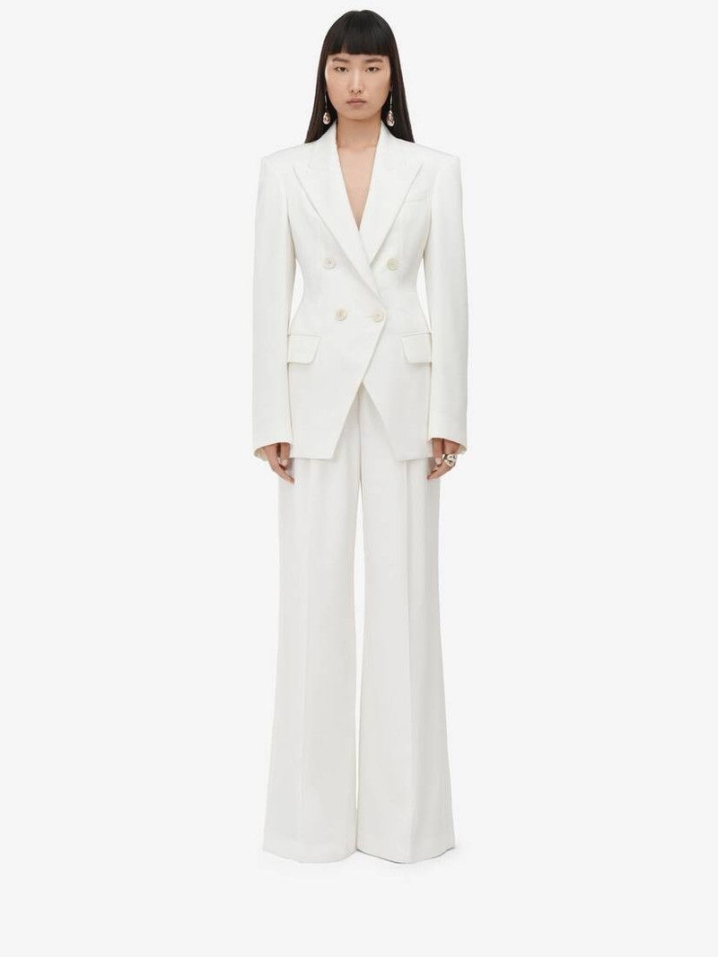 Alexander McQueen o1srvl11e0326 Double-Breasted Cut-Away Jacket in White Size S / US 4 / IT 40 - 3 Thumbnail