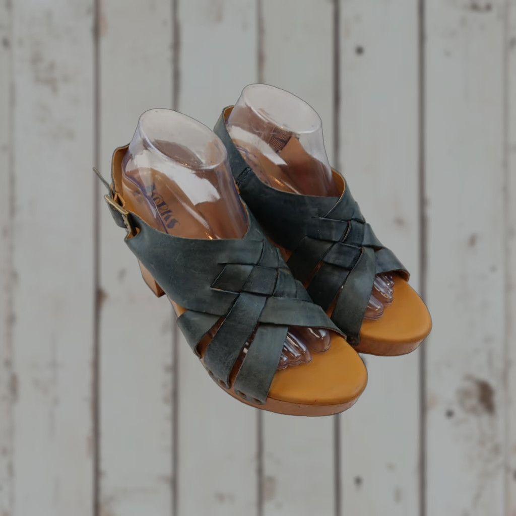 Vintage Korks Sandal Women’s Open Toe Slingback Leather Cushioned Footbed Blue Block Heel 10M Size US 10 / IT 40 - 1 Thumbnail