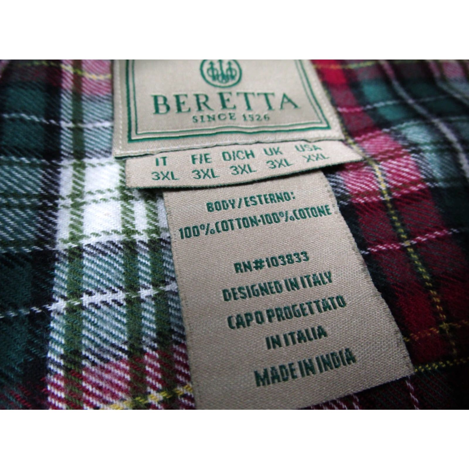 Vintage Beretta Shirt Mens 2XL Green Plaid Flannel Button Up Long Sleeve Size US XXL / EU 58 / 5 - 3 Thumbnail