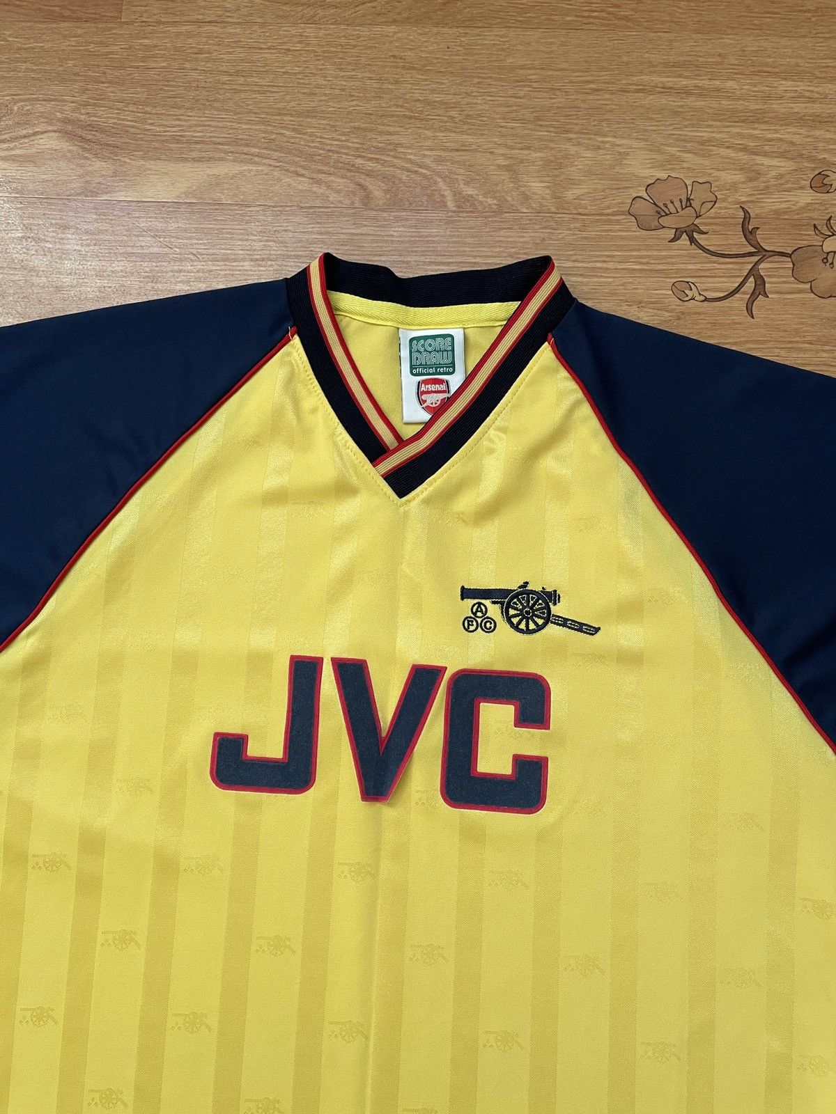 Vintage Arsenal JVC 1988-1989 Away Score Draw Yellow jersey t shirt Size US L / EU 52-54 / 3 - 2 Thumbnail
