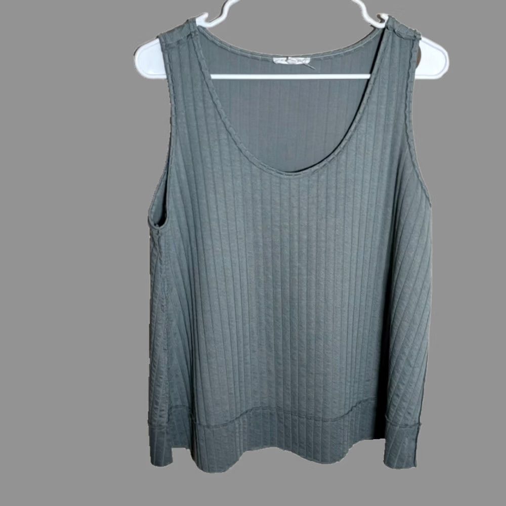 Aemi + Co Tank Top Women's Medium Gray Ribbed Sleeveless Round Neck Basic Casual Shirt, Women's
