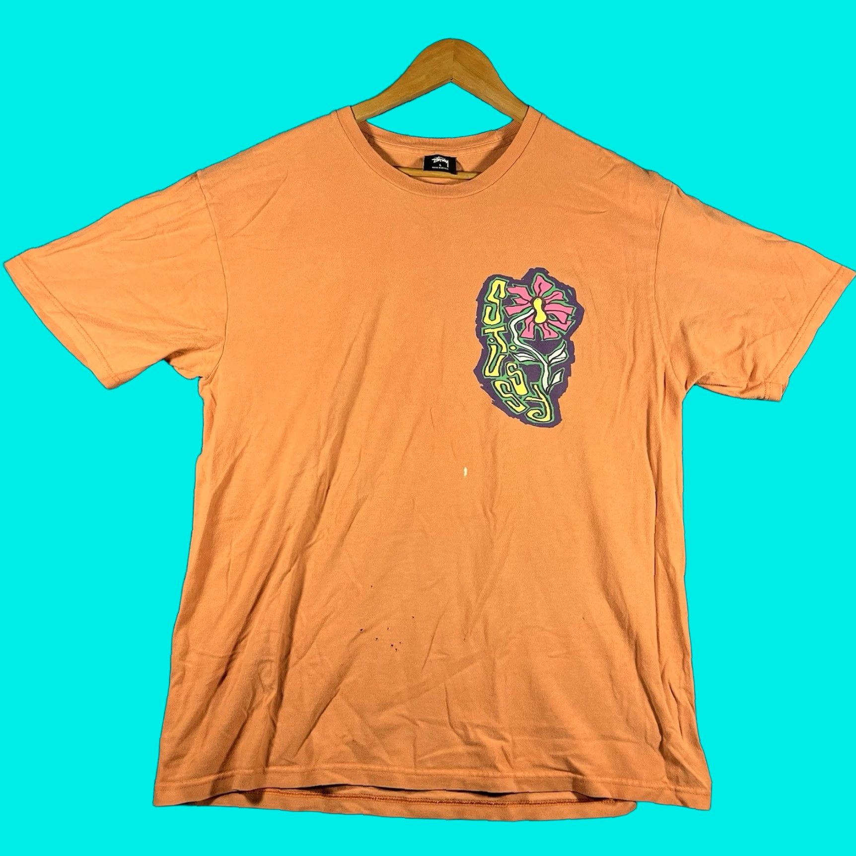 Logo 7 VINTAGE Stussy T-Shirt Shirt Mens Large Logo Flower Graphic Orange 90s Streetwear Mens Size US L / EU 52-54 / 3 - 1 Thumbnail