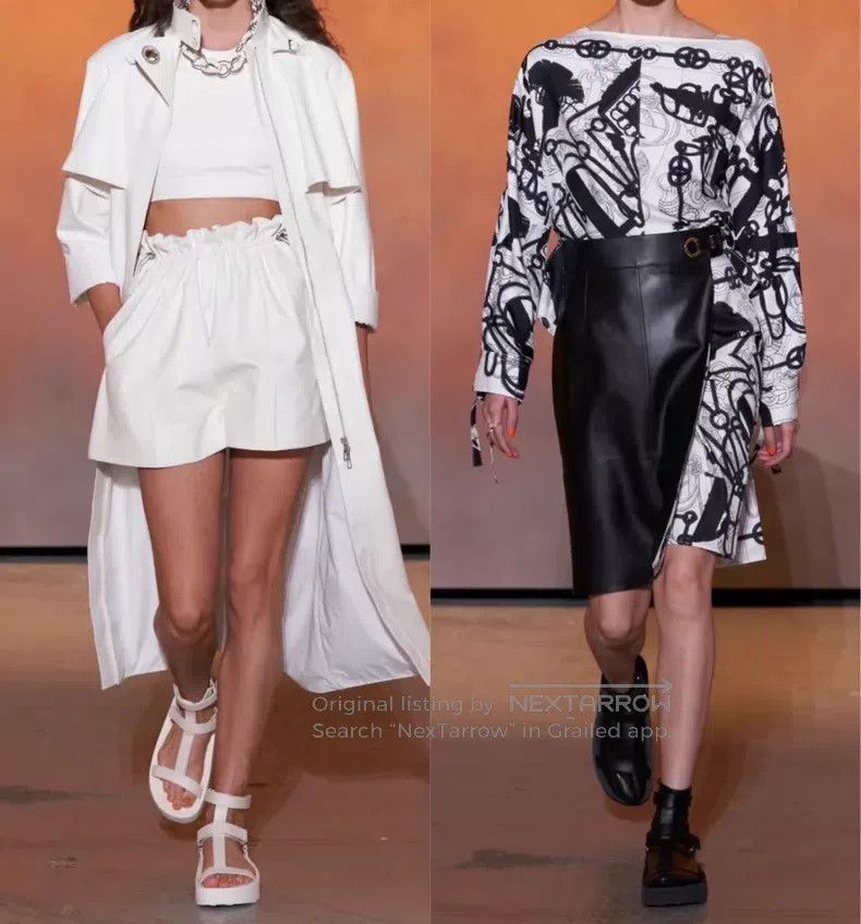 Hermes Hermes Black and White Sheepskin Silk Jacquard Skirt Size 42" / US 20 - 9 Thumbnail