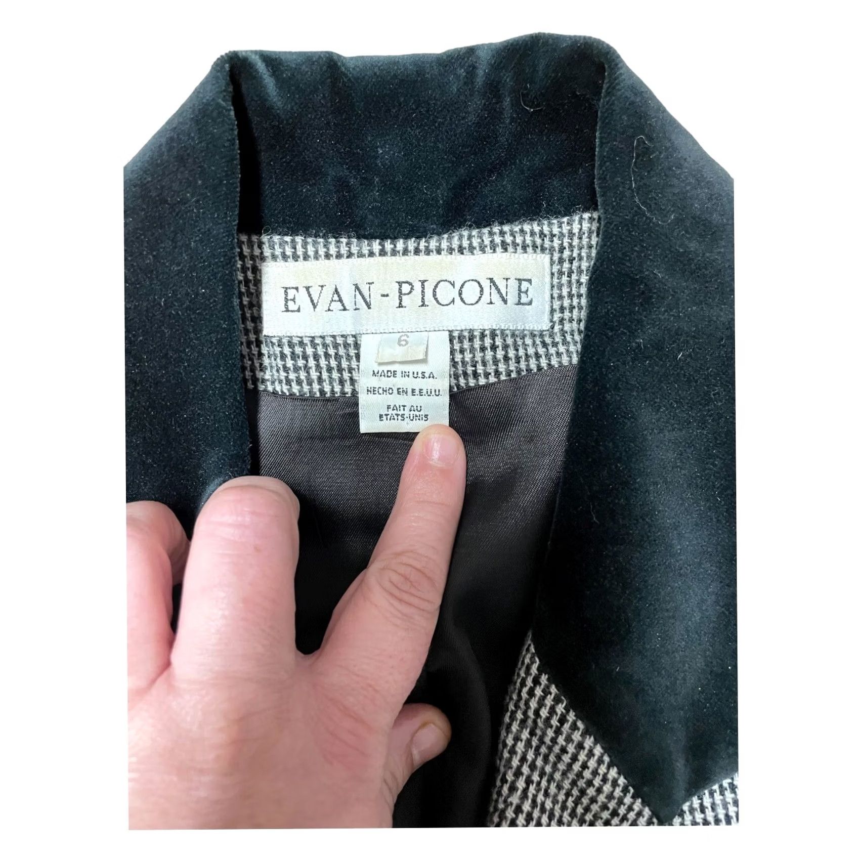 Evan Picone VINTAGE Evan-Picone Blazer Plaid Wool Blend Notch Lapel 2-Button Mid-Length Single-Breasted Black White Sz 6 Women’s USA Size M / US 6-8 / IT 42-44 - 5 Thumbnail
