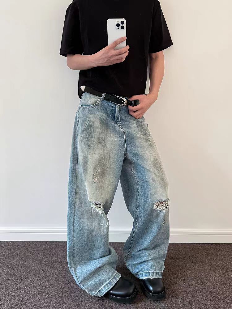 Jean Baggy ripped and distressed denim jeans Size US 34 / EU 50 - 2 Thumbnail